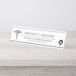 Placa De Nombre Gastroenterólogo negro personalizado