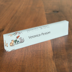 Placa De Nombre Gatitos Verano Delight Seafoam Green