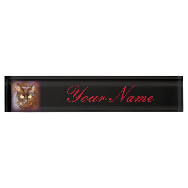 Placa De Nombre gato negro personalizado (Anverso)