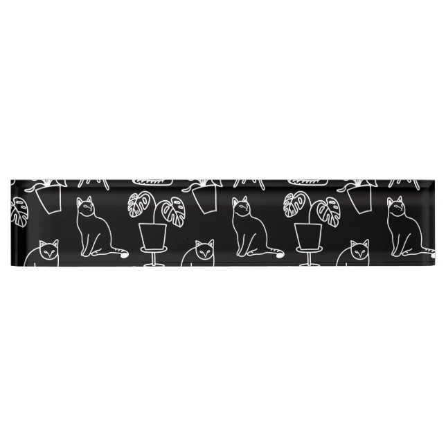 Placa De Nombre Gatos blancos en negro (Anverso)