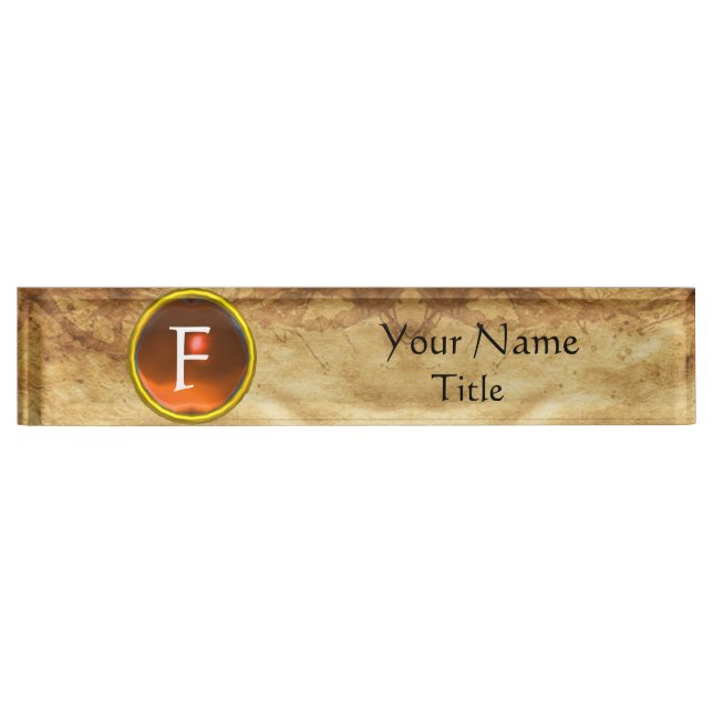 Placa De Nombre GEM MONOGRAM ,NARANJA SAPPHIRE, pergamino (Anverso)