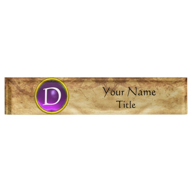 Placa De Nombre GEM MONOGRAM ,PURPLE AMETHYST, pergamino (Anverso)