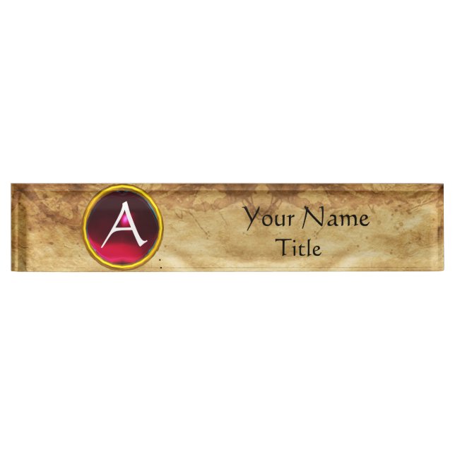 Placa De Nombre GEM MONOGRAM ,RED RUBY, pergamino (Anverso)