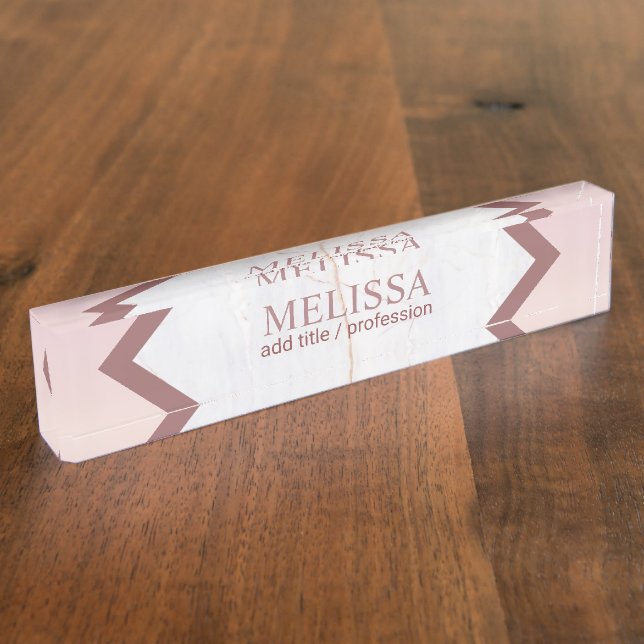 Placa De Nombre Geométrico de mármol de oro Rosa personalizado (Lateral)