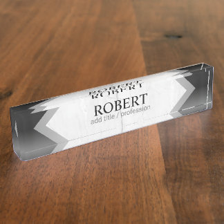 Placa De Nombre Geométrico de Mármol de Plata Negro Personalizado