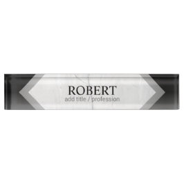 Placa De Nombre Geométrico de Mármol de Plata Negro Personalizado