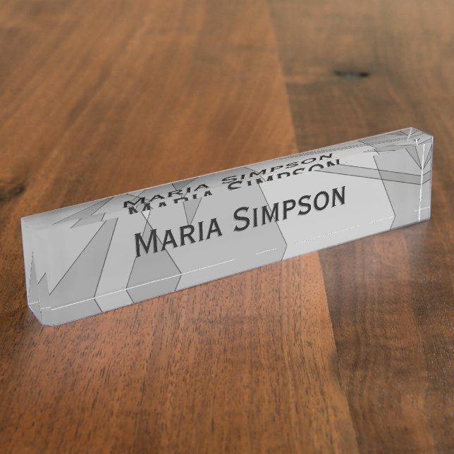 Placa De Nombre Geométrico gris personal (Lateral)