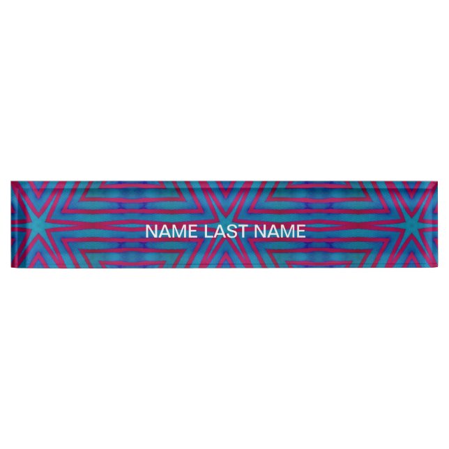 Placa De Nombre Geométrico rojo y azul de estrella (Anverso)