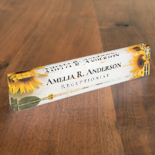 Placa De Nombre Girasol de madera de granero blanco rústico