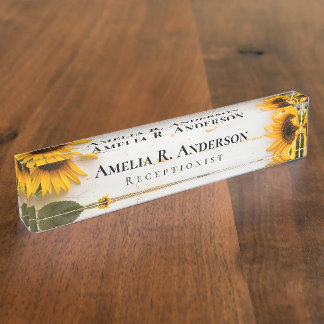 Placa De Nombre Girasol de madera de granero blanco rústico