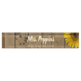 Placa De Nombre Girasol de madera rústico del mejor del profesor