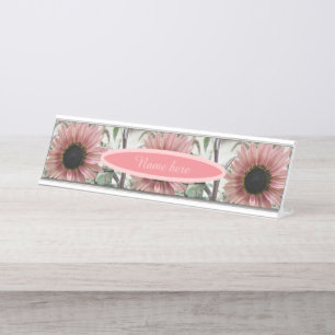 Placa De Nombre Girasol rosa pálido personalizado