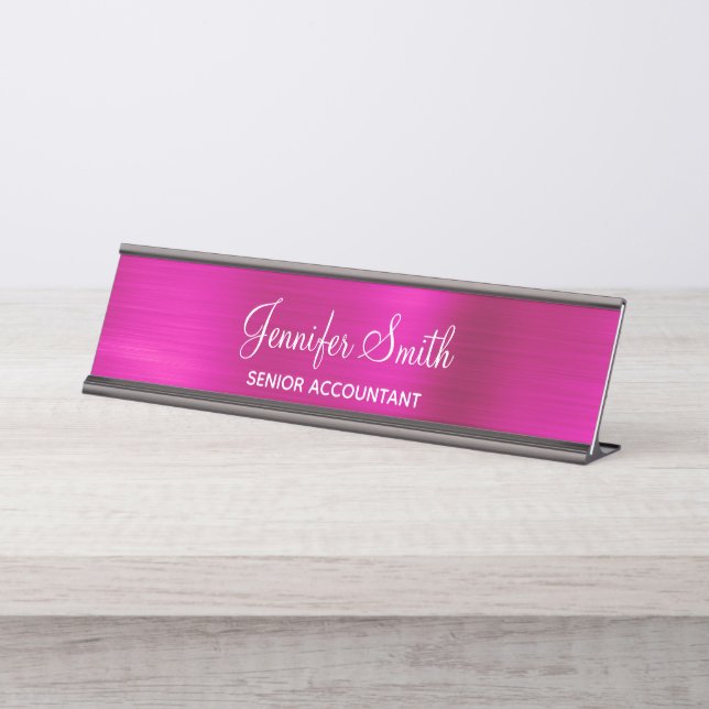 Placa De Nombre Girly Faux Hot Pink Foil (Anverso)