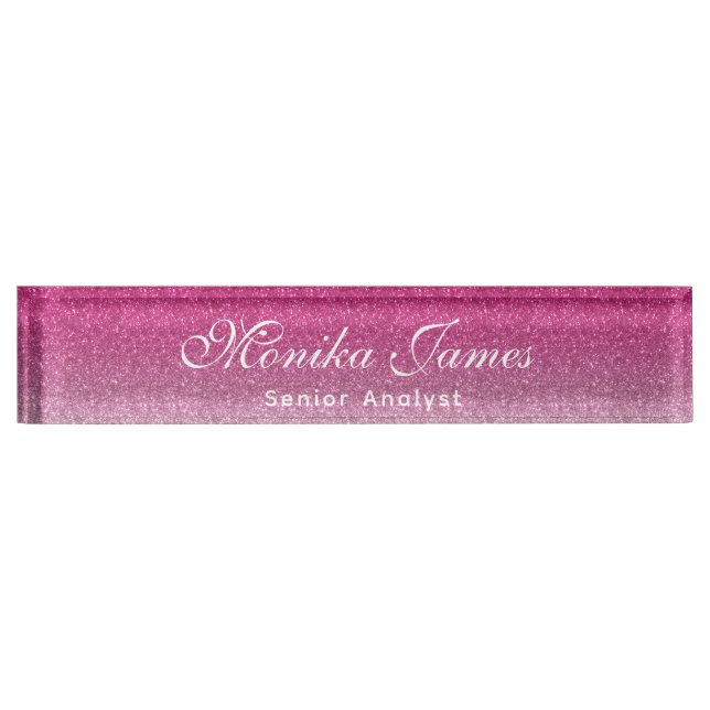 Placa De Nombre Girly Faux Purpurinoso Hot Pink Ombre (Anverso)