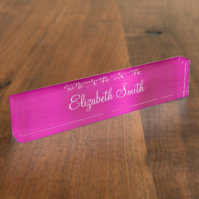 Placa De Nombre Girly Hot Pink Metallic (Lateral)