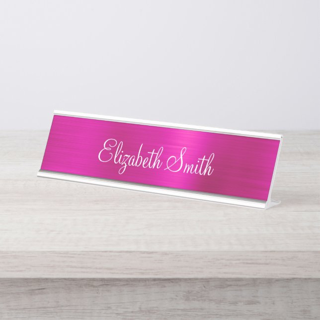Placa De Nombre Girly Hot Pink Metallic (Anverso)