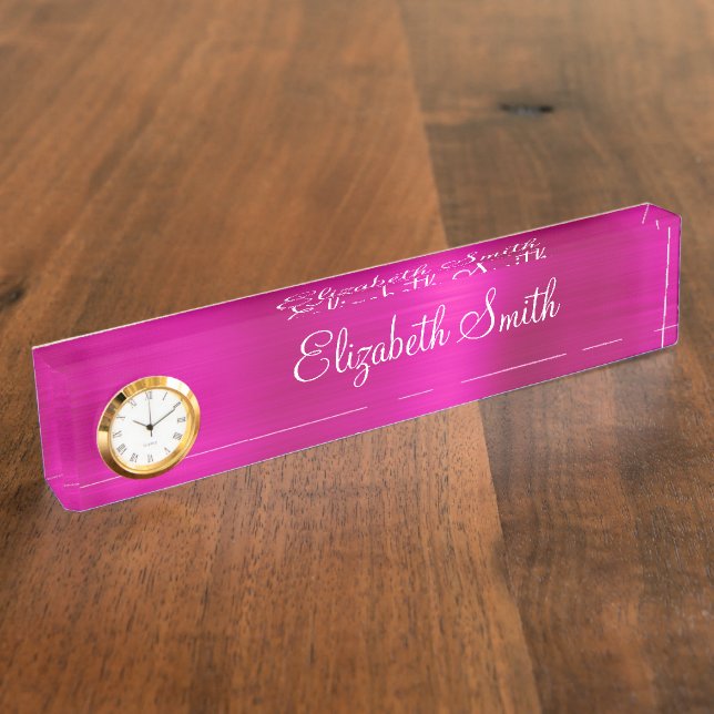 Placa De Nombre Girly Hot Pink Metallic (Lateral)