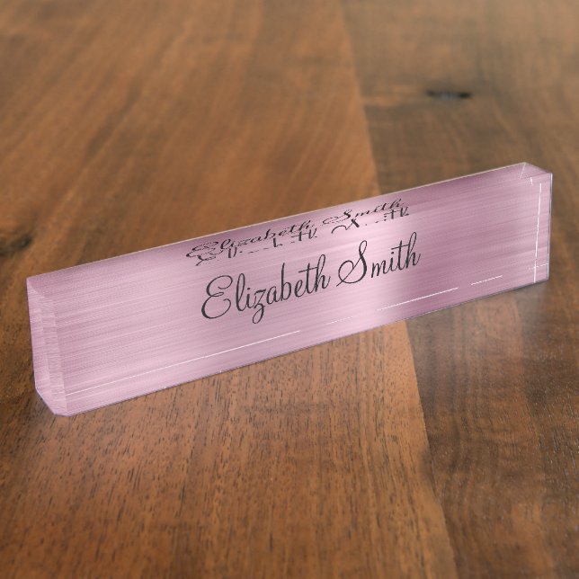 Placa De Nombre Girly Light Pink Metallic (Lateral)
