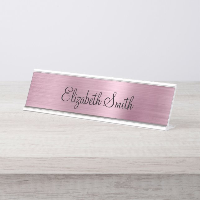 Placa De Nombre Girly Light Pink Metallic (Anverso)