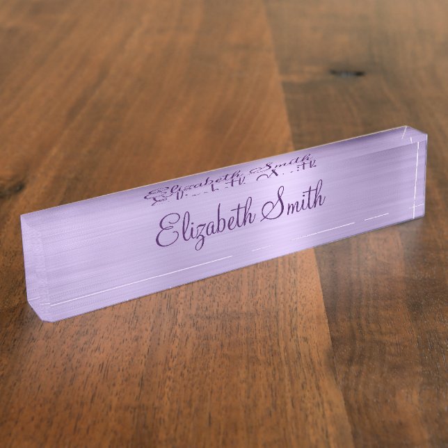 Placa De Nombre Girly Pale Purple Faux Metallic Foil (Lateral)