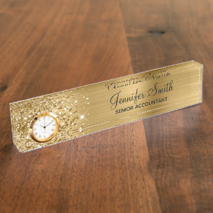 Placa De Nombre Girly Purpurinoso Gold Glam