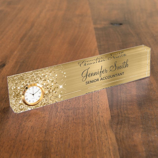 Placa De Nombre Girly Purpurinoso Gold Glam (Lateral)