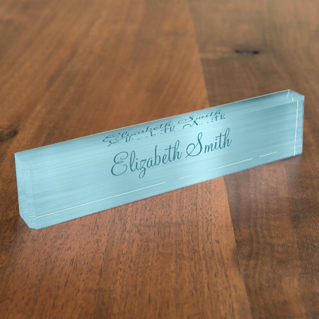 Placa De Nombre Girly Robin Egg Blue Faux Metallic Foil (Lateral)