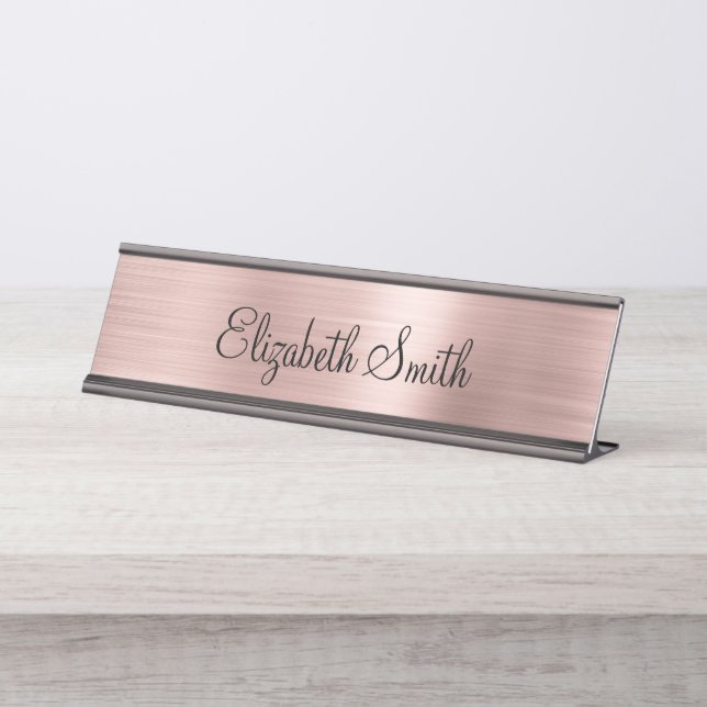 Placa De Nombre Girly Rose Gold Metallic (Anverso)