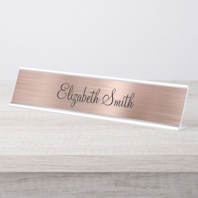 Placa De Nombre Girly Rose Gold Metallic (Anverso)