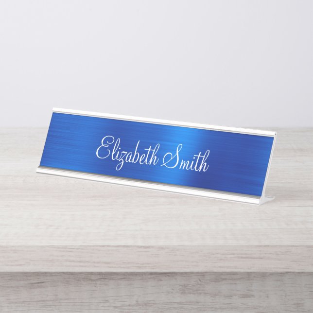 Placa De Nombre Girly Royal Blue Metallic Foil (Anverso)