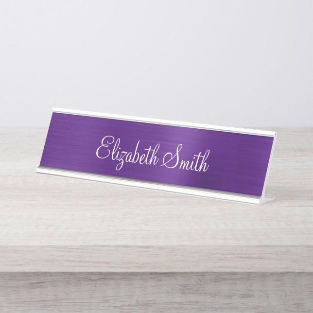 Placa De Nombre Girly Royal Purple Metallic Foil (Anverso)
