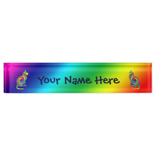 Placa De Nombre Giro formado gato del arco iris