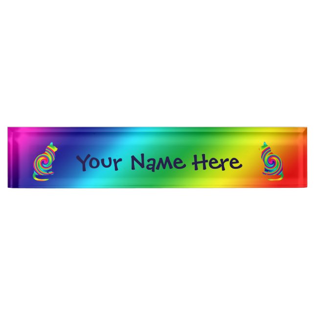 Placa De Nombre Giro formado gato del arco iris (Anverso)