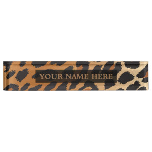 Placa De Nombre Glam del leopardo negro y tan chita personalizado