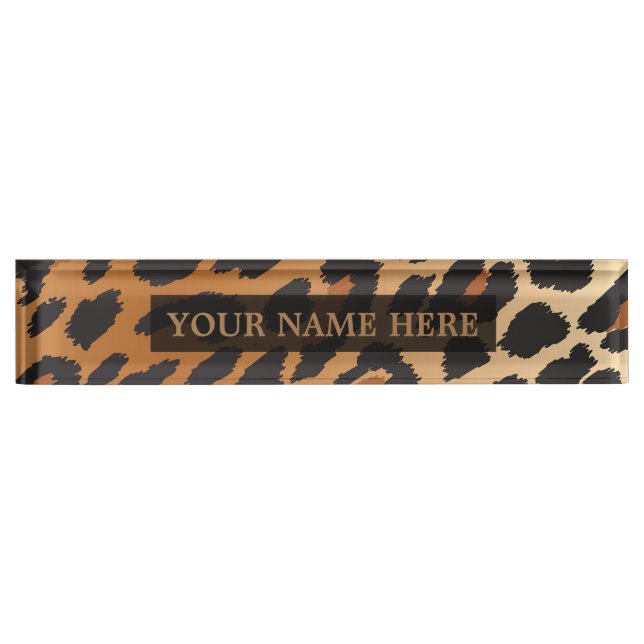 Placa De Nombre Glam del leopardo negro y tan chita personalizado (Anverso)