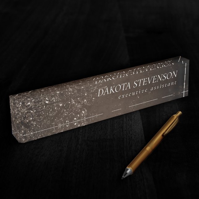 Placa De Nombre Glimmery Bronze Grunge | Rich Brown Glam Damask (Subido por el creador)