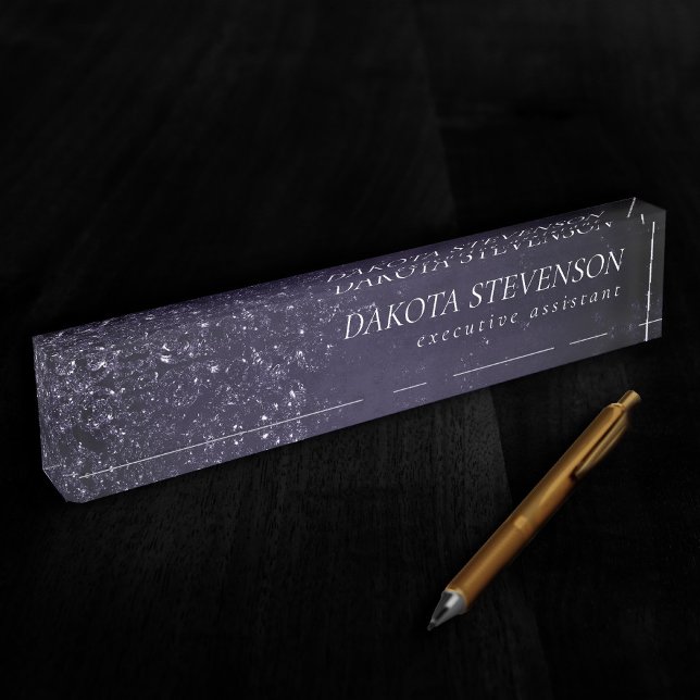 Placa De Nombre Glimmery Indigo Grunge | Midnight Purple Damask (Subido por el creador)