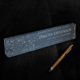 Placa De Nombre Glimmery Navy Grunge | Damasco azul oscuro de zafi