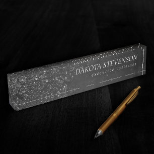 Placa De Nombre Glimmery Onyx Grunge Silvery Black Glam Damask