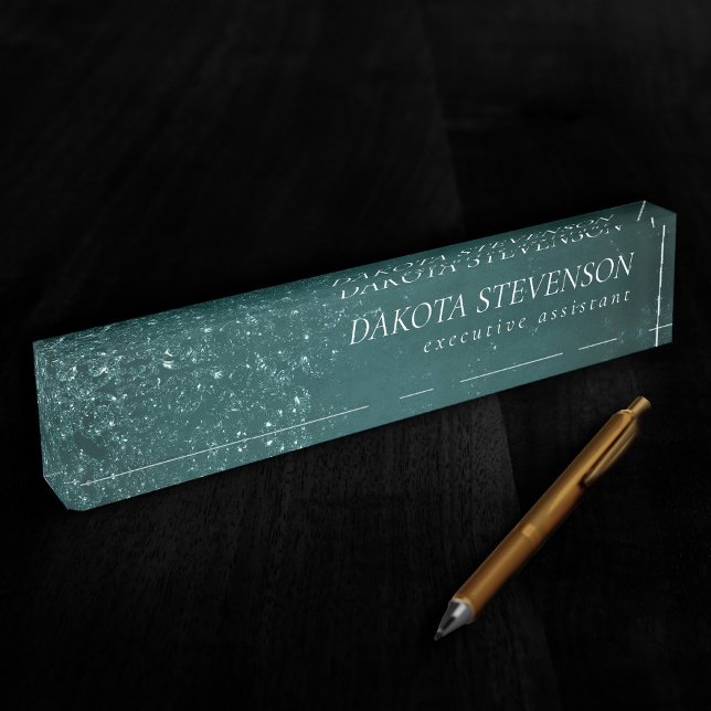 Placa De Nombre Glimmery Verde azulada Grunge | Rich Dark Green Gl (Subido por el creador)