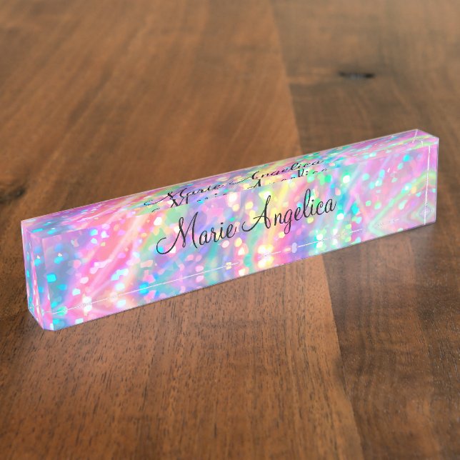 Placa De Nombre Glitzy Holographic  (Lateral)