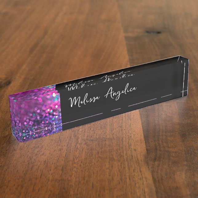 Placa De Nombre Glitzy Ladies Bling Monograma (Lateral)