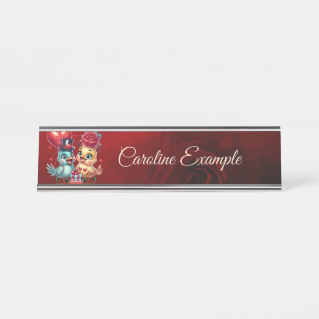 Placa De Nombre Globo cardíaco y magia Rosa: un romance de plumas, (Anverso)