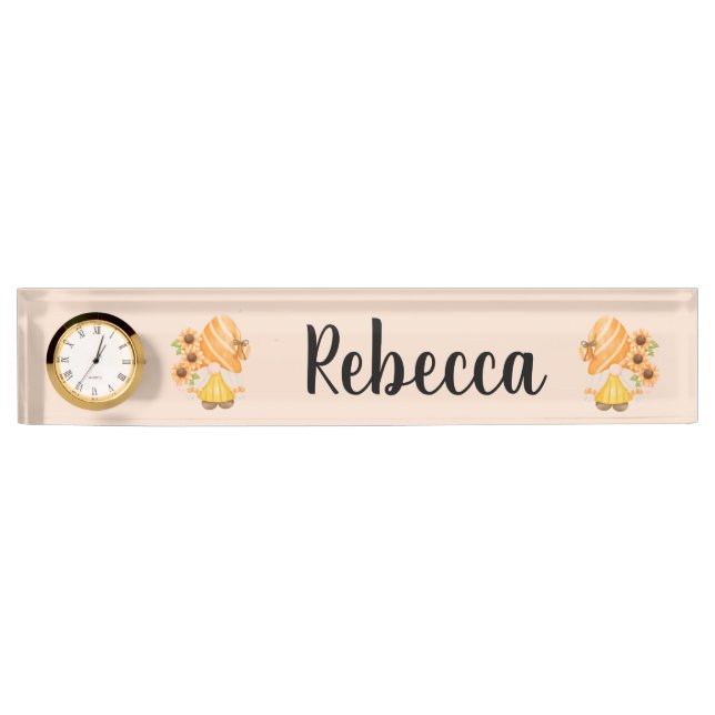 Placa De Nombre Gnomes bonitos con girasoles (Anverso)