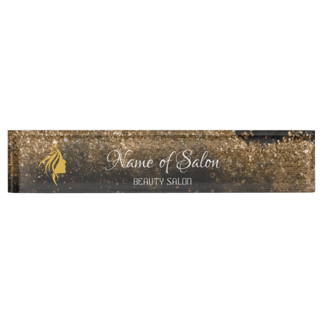Placa De Nombre Gold and black  Table Tent Sign Desk Name Plate (Anverso)