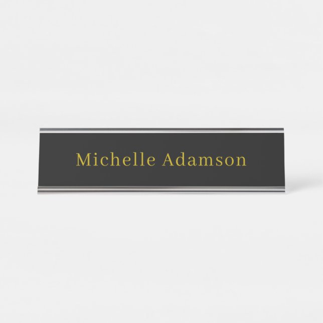 Placa De Nombre Gold & Black Color Professional Plain Modern (Anverso)
