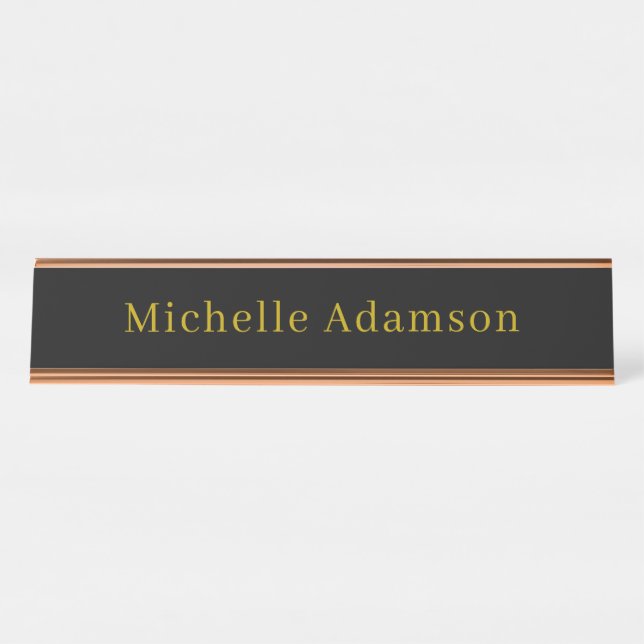 Placa De Nombre Gold & Black Color Professional Plain Modern (Anverso)