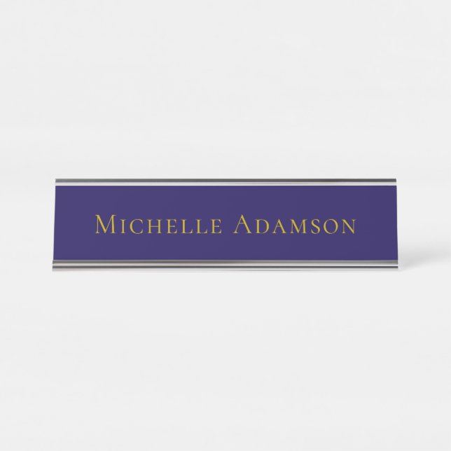Placa De Nombre Gold & Blue Color Professional Plain Modern (Anverso)