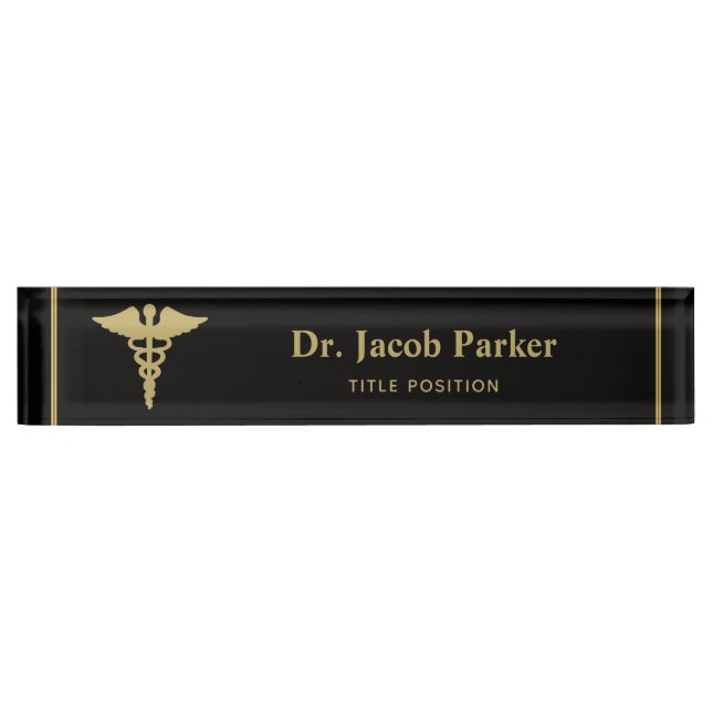 Placa De Nombre Gold Caduceus Medical (Anverso)