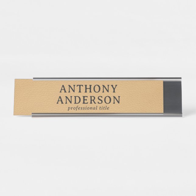 Placa De Nombre Gold Faux Leather Texture Design (Anverso)